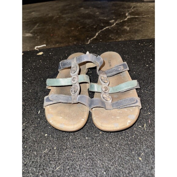 TAOS Prize Women’s 8 Pewter Silver Gray Sandals Leather Slip on Comfort Shoes - Picture 2 of 7